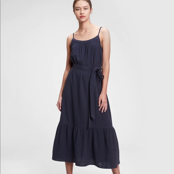 Gauze Cami Midi Dress Navy Blue - Picture 1 of 6